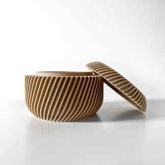 3D-printed ribbed storage box for organization and decor by AM Square 3D.