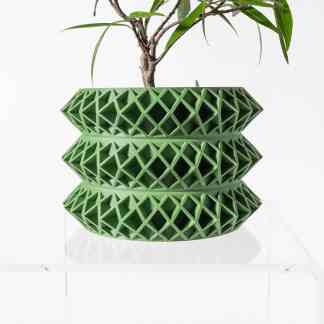 3D printed, green lattice flower pot for stylish home or office plant display.