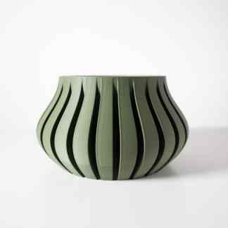 3D printed green vase with stylish curved design, perfect for modern home decor.