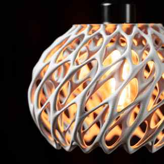 Modern 3D printed geometric lighting fixture with intricate white lattice design, perfect for contemporary decor.