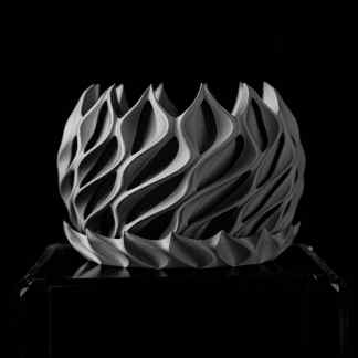 A sleek, modern twisted sculpture made with 3D printing, ideal for contemporary plant display or decor.