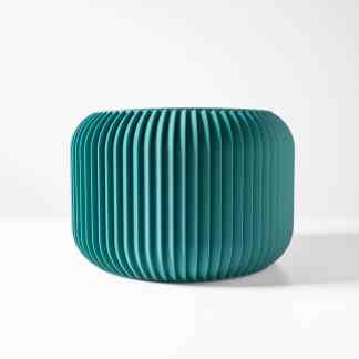 3D printed teal decorative object with ribbed design, ideal for modern interior decor.