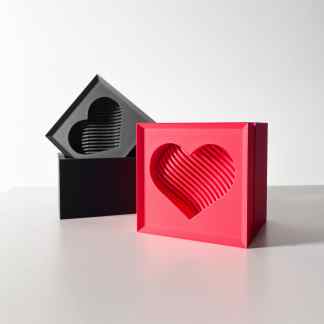 3D printed heart-shaped decor boxes with intricate layered design for modern home decor.