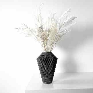 High-quality 3D modeled black vase with diamond-shaped pattern, ideal for stylish interiors.