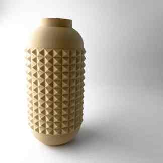 Elegant beige vase with detailed 3D-printed geometric surface, perfect for contemporary interior styling.