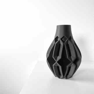 Elegant 3D printed black vase with a complex geometric pattern, perfect for contemporary decor.