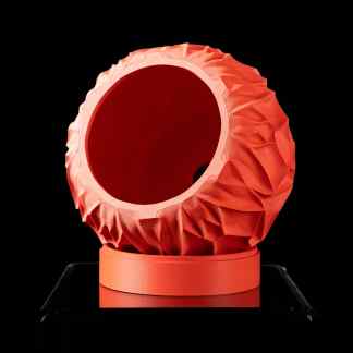 Vibrant orange 3D printed sculpture with textured surface, showcasing modern additive manufacturing technology.