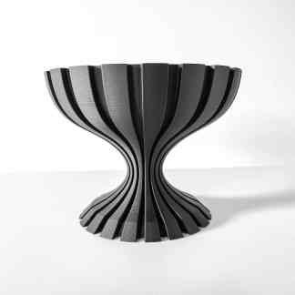 3D printed black vase with layered, artistic design, perfect for modern home decor, created by AM Square 3D.