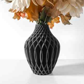 Black 3D printed decorative vase with intricate lattice pattern, showcasing contemporary design for home décor.