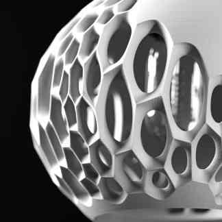 Highly detailed black and white image of a 3D-printed honeycomb lattice structure for engineering and design applications.