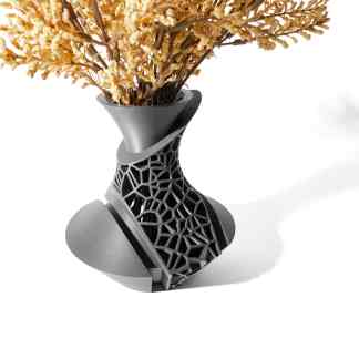 A modern, geometric 3D printed vase with intricate design, perfect for decorative floral arrangements.