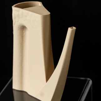 3D printed beige watering can, eco-friendly garden tool with elongated spout for easy watering and plant care.