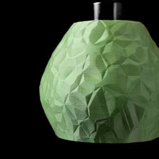 Stylish green geometric pendant light for modern home decor and ambient lighting.