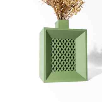 3D printed green decorative vase with lattice pattern, perfect for modern home decor.