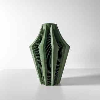 A sleek, geometric 3D printed green vase showcasing innovative design and craftsmanship.