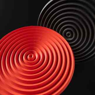 3D printed yoga mats with vibrant black and red color, emphasizing premium quality and flexibility.