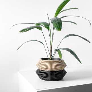 Stylish 3D-printed geometric planter with detailed textured patterns, perfect for contemporary home decor.