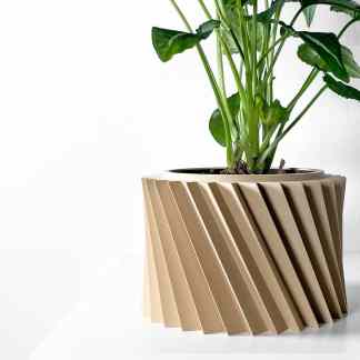 3D printed plant pot with a sleek geometric pattern, perfect for stylish home decor.