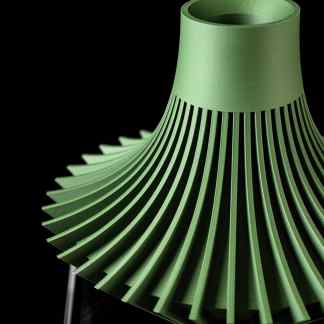Elegant 3D-printed green lampshade with intricate pleats, perfect for modern interior decor.
