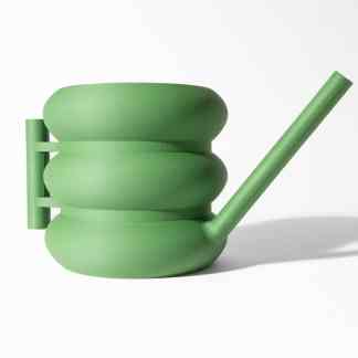 Alt text: Green 3D-printed watering can with a long spout, designed for gardening and plant care.