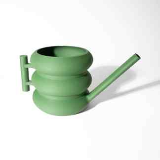Vivid green 3D-printed watering can with unique layered design for gardening enthusiasts.