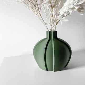 3D printed green vase with white dried flowers, perfect for modern home decor and interior design accents.