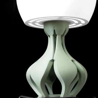 A sleek white 3D-printed lamp with artistic curves, created by AM Square 3D, emphasizing advanced 3D printing craftsmanship.