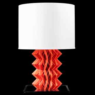 Vibrant orange 3D printed cube-shaped lamp with intricate geometric design, perfect for contemporary decor.