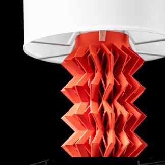 High-quality red 3D printed architectural structure showcasing innovative design and precision craftsmanship.