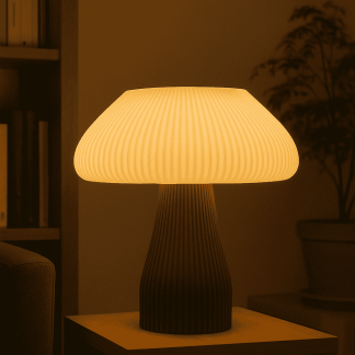 Stylish wooden table lamp with glowing light, ideal for living rooms and bedroom ambiance.