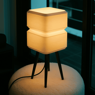 LED table lamp with wooden finish, stylish lighting for home decor.