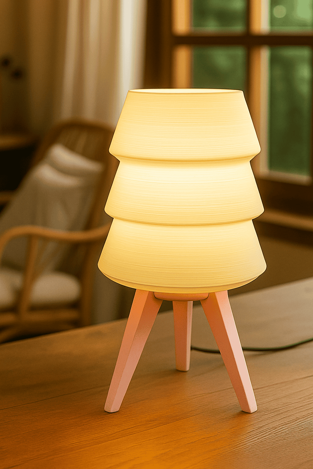 Decorative 3D printed LED lamp with warm lighting for modern home decor.