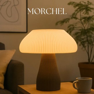 Beautiful warm lighting from contemporary table lamp in cozy living room.